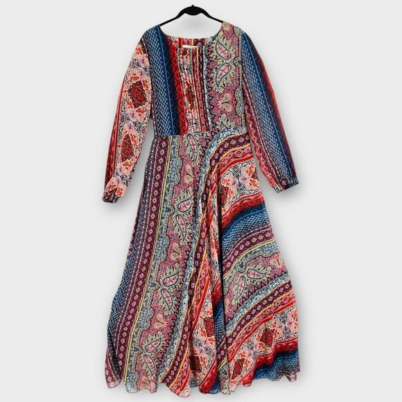 Stilife Hippie Bohemian Floral Gypsy Sheer Romantic Flowy Maxi Dress Size Small - Picture 1 of 10